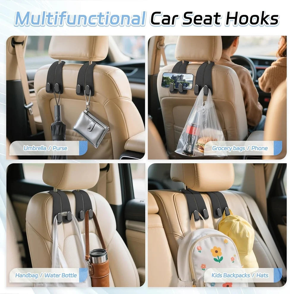 Premium Leather Car Seat Hooks – Stylish Car Organizer